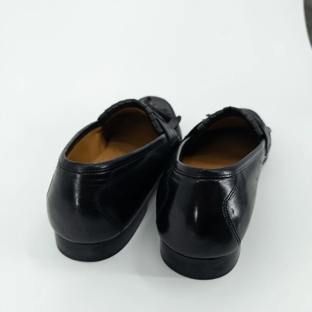 Johnston & Murphy Black Tassel Loafers Mens 9.5M Leather Sole Dress Shoes Preppy - Picture 3 of 9